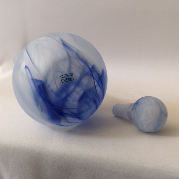 Made in Turkey Tall Glass Decorative w/ Stopper, Dark & Light Blue with White - Picture 5 of 5